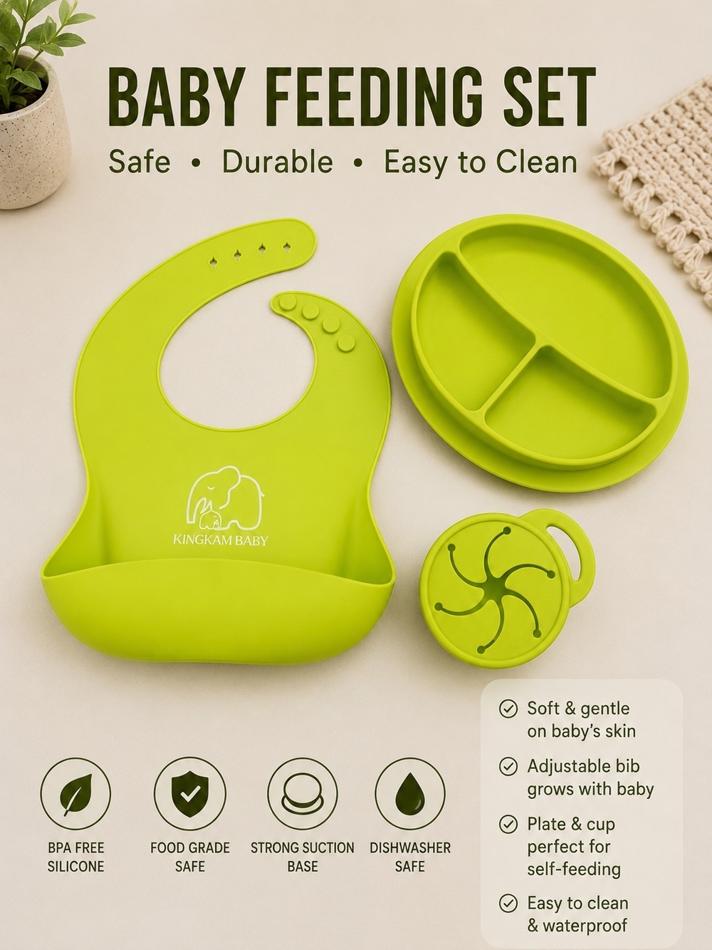 Lime Green Silicone Baby Feeding Set